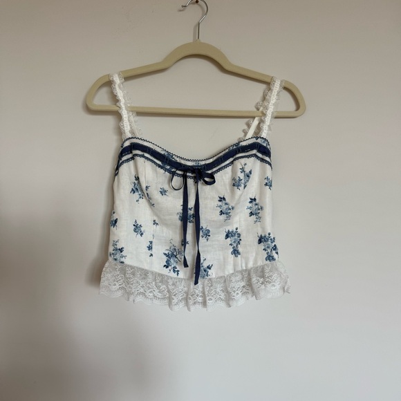 Reformation White and Cream Camisole Crop Top with Tie Front - Picture 1 of 4